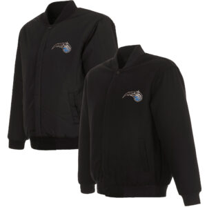 Men's JH Design Black Orlando Magic Reversible Front Embroidered Wool Full-Snap Jacket