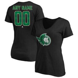 Women's Black Ottawa Senators Emerald Plaid Personalized Name & Number V-Neck T-Shirt
