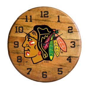 Imperial Chicago Blackhawks Oak Barrel Clock
