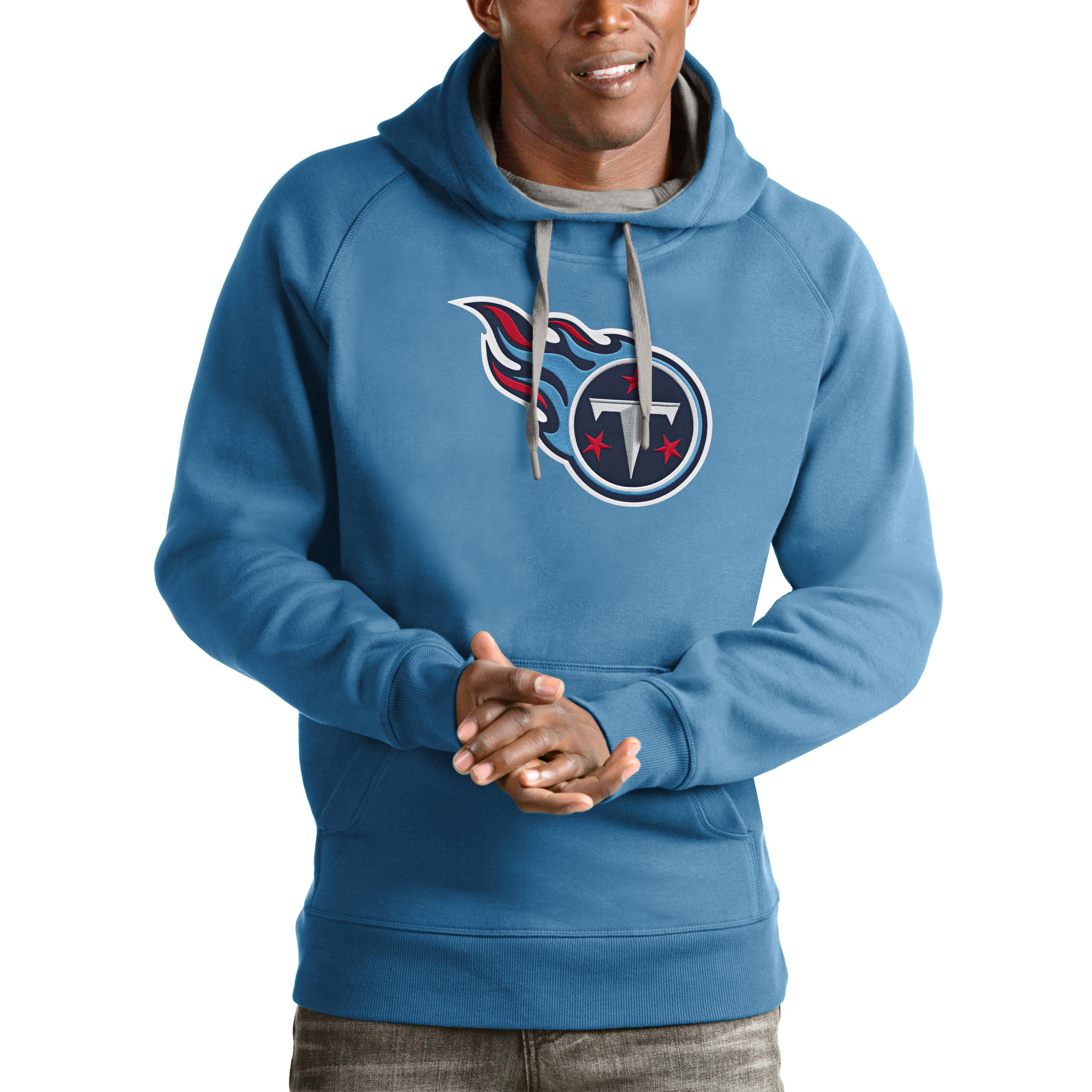 Men's Antigua Light Blue Tennessee Titans Victory Pullover Hoodie