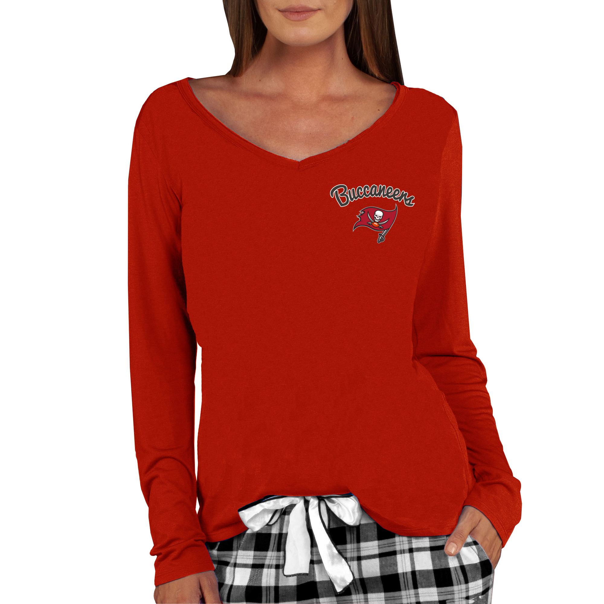 Women's Concepts Sport Red Tampa Bay Buccaneers Marathon Knit Long Sleeve Lightweight V-Neck Lounge T-Shirt