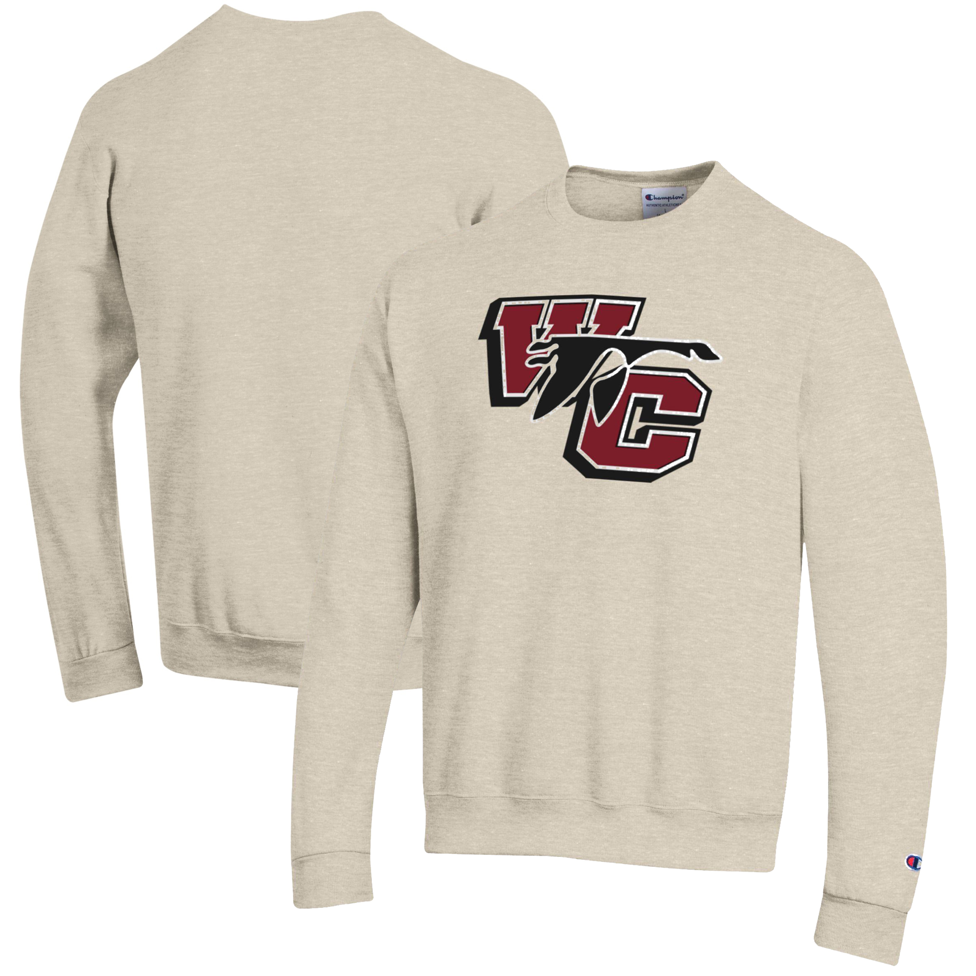 Men's Champion Heathered Oatmeal Washington College Shoremen Eco Powerblend Crewneck Sweatshirt - Image 2
