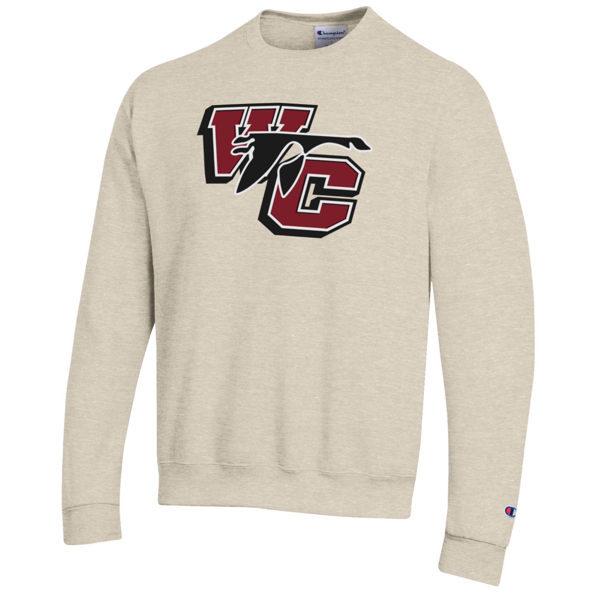Men's Champion Heathered Oatmeal Washington College Shoremen Eco Powerblend Crewneck Sweatshirt - Image 3