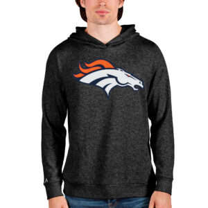 Men's Antigua Heathered Black Denver Broncos Team Absolute Pullover Hoodie