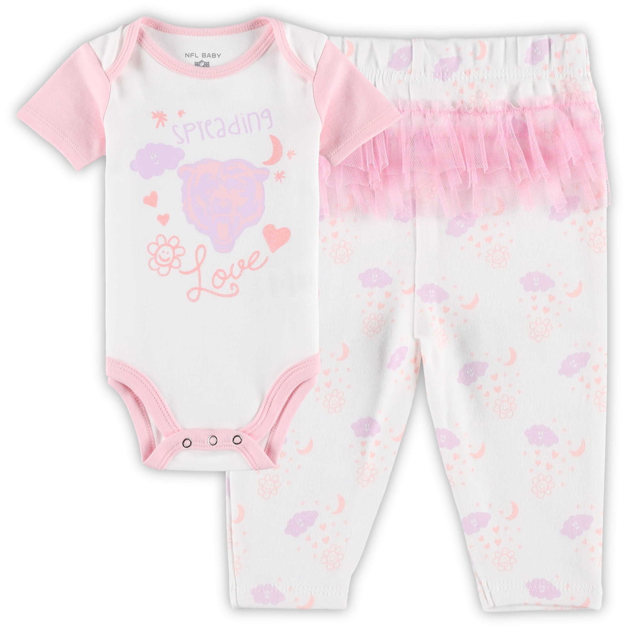 Girls Newborn & Infant White Chicago Bears Spreading Love Bodysuit and Tutu Leggings Set - Image 8