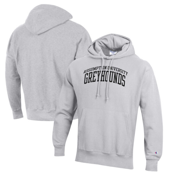 Men's Champion Heathered Gray Assumption Greyhounds Reverse Weave Fleece Pullover Hoodie - Image 5