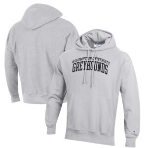 Men's Champion Heathered Gray Assumption Greyhounds Reverse Weave Fleece Pullover Hoodie