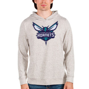 Men's Antigua Cream Charlotte Hornets Logo Absolute Pullover Hoodie