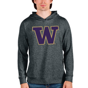 Men's Antigua Heathered Charcoal Washington Huskies Team Logo Absolute Pullover Hoodie