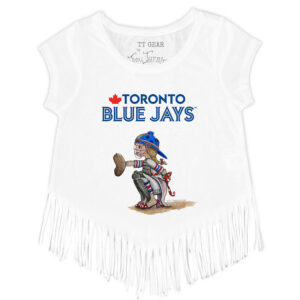Girls Youth Tiny Turnip White Toronto Blue Jays Kate the Catcher Fringe T-Shirt