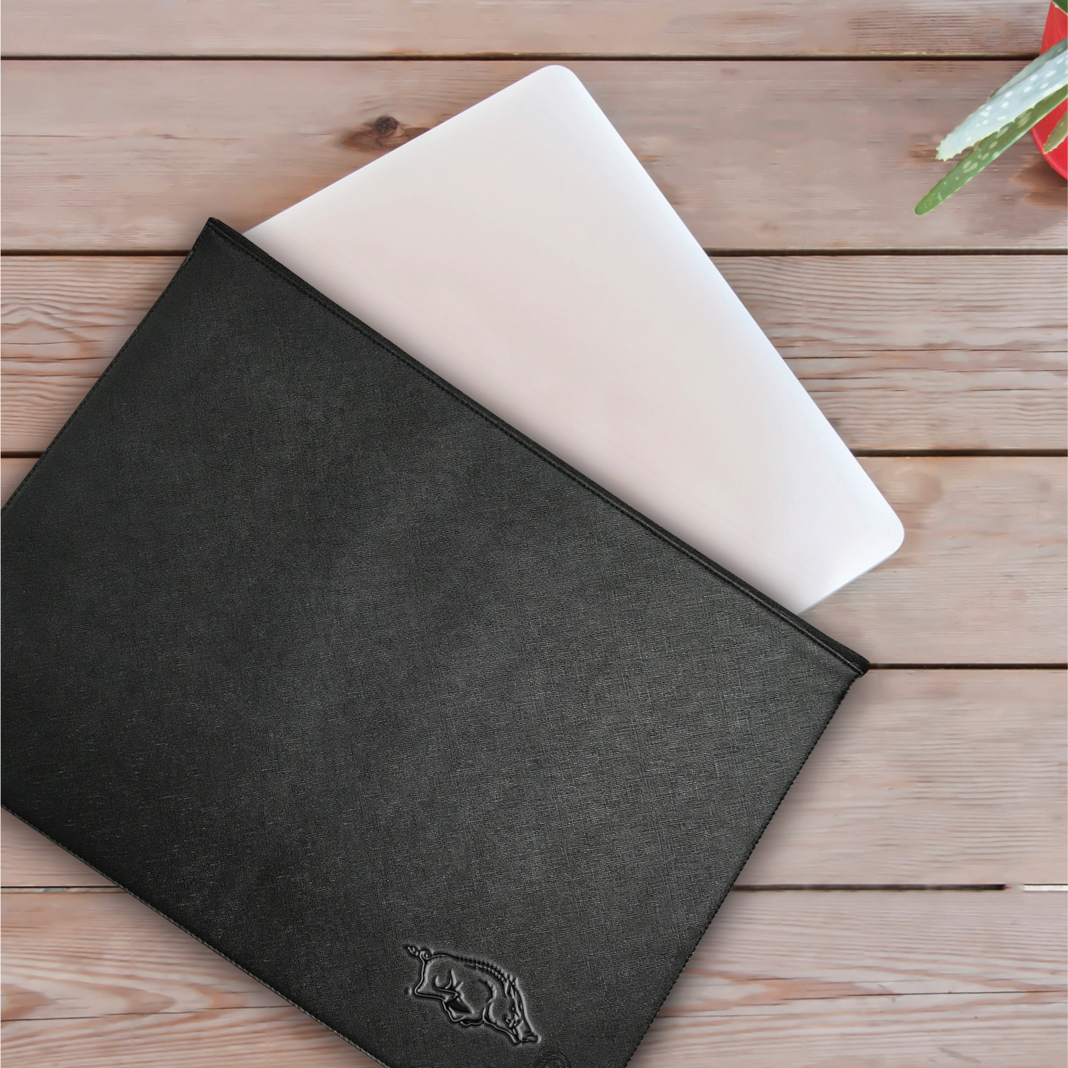 Black Arkansas Razorbacks Debossed Faux Leather Laptop Case - Image 3