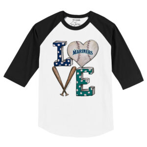 Toddler Tiny Turnip White/Black Seattle Mariners Baseball Love Raglan 3/4 Sleeve T-Shirt