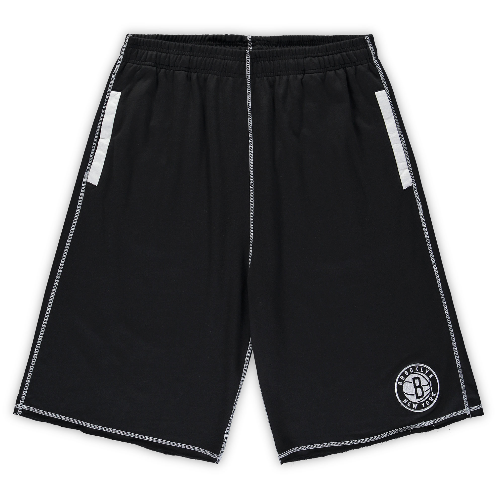 Men's Black/White Brooklyn Nets Big & Tall Contrast Stitch Knit Shorts - Image 4