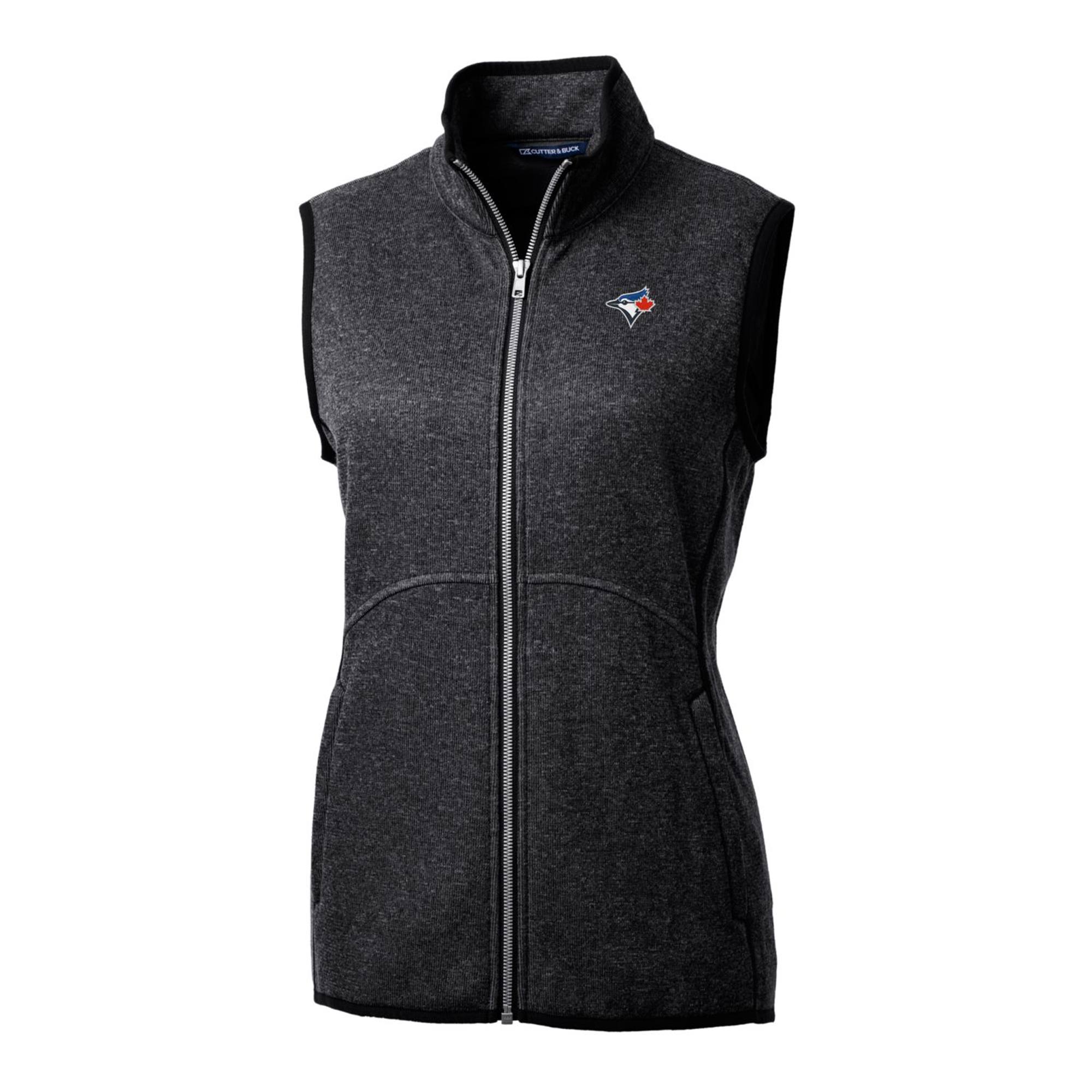 Women's Cutter & Buck Heathered Charcoal Toronto Blue Jays Mainsail Sweater-Knit Full-Zip Vest - Image 3