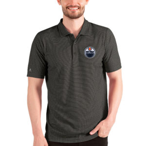 Men's Antigua Heathered Black/Silver Edmonton Oilers Esteem Polo