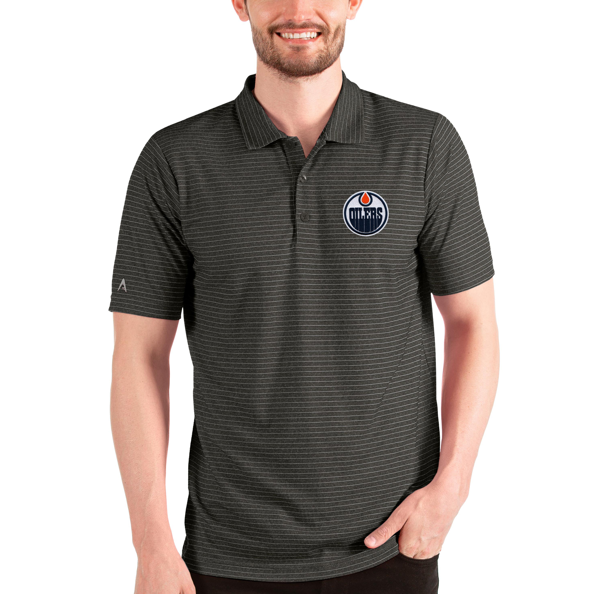 Men's Antigua Heathered Black/Silver Edmonton Oilers Esteem Polo