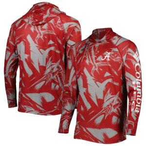 Men's Columbia Crimson/Gray Alabama Crimson Tide Super Terminal Tackle Omni-Shade Raglan Long Sleeve Hoodie T-Shirt