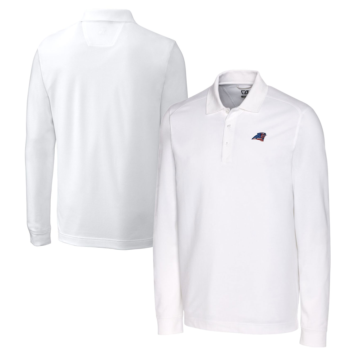 Men's Cutter & Buck White Carolina Panthers Big & Tall Advantage Tri-Blend Pique Long Sleeve Polo