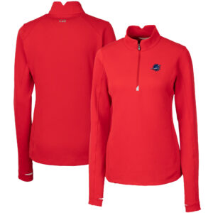 Women's Cutter & Buck Red Miami Dolphins Traverse Quarter-Zip Pullover Top