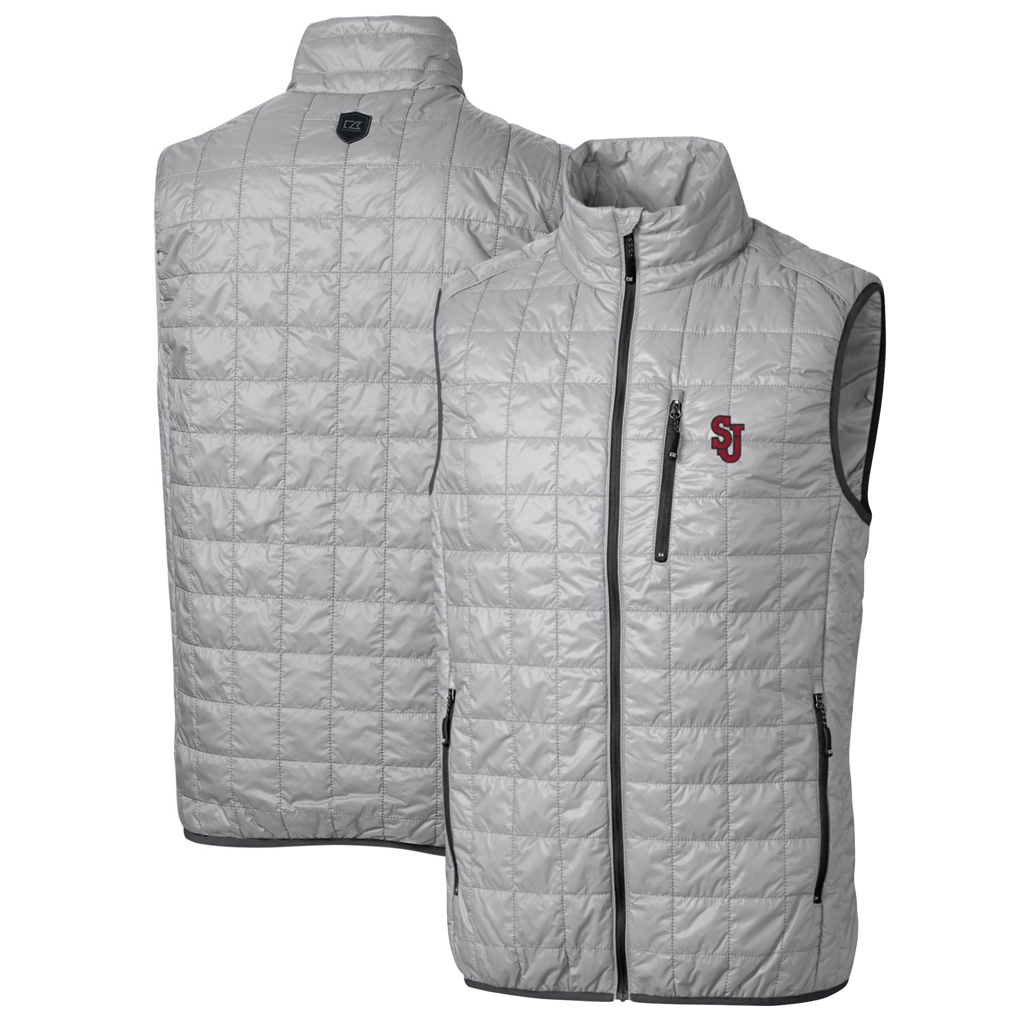Men's Cutter & Buck Gray St. John's Red Storm Big & Tall Rainier PrimaLoft Eco Full-Zip Puffer Vest - Image 2