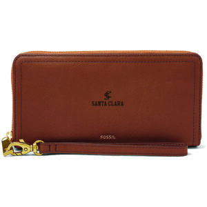 Women's Fossil Brown Santa Clara Broncos Leather Logan RFID Zip Around Clutch