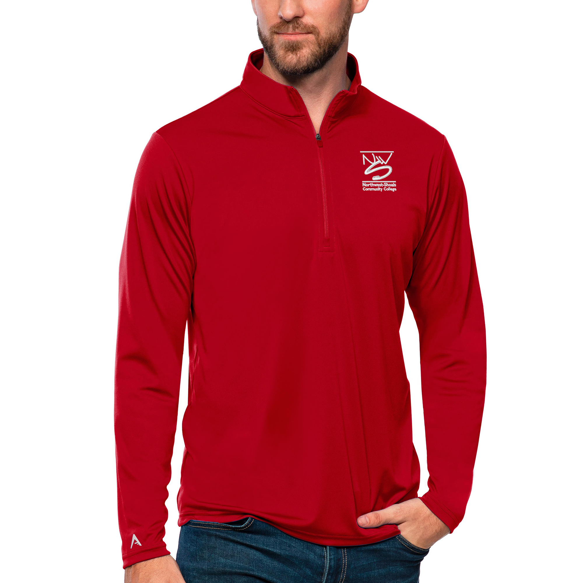 Men's Antigua Red Northwest-Shoals Community College Tribute Quarter-Zip Pullover Top