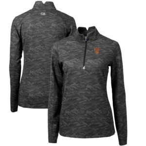 Women's Cutter & Buck Black Tuskegee Golden Tigers Traverse Camo Quarter-Zip Pullover Top