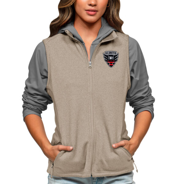 Women's Antigua Oatmeal D.C. United Team Logo Course Full-Zip Vest