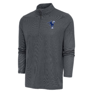Men's Antigua Heather Charcoal Indianapolis Colts Team Logo Throwback Quarter-Zip Pullover Top