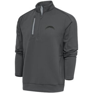 Men's Antigua Charcoal Los Angeles Chargers Tonal Logo Generation Quarter-Zip Pullover Top