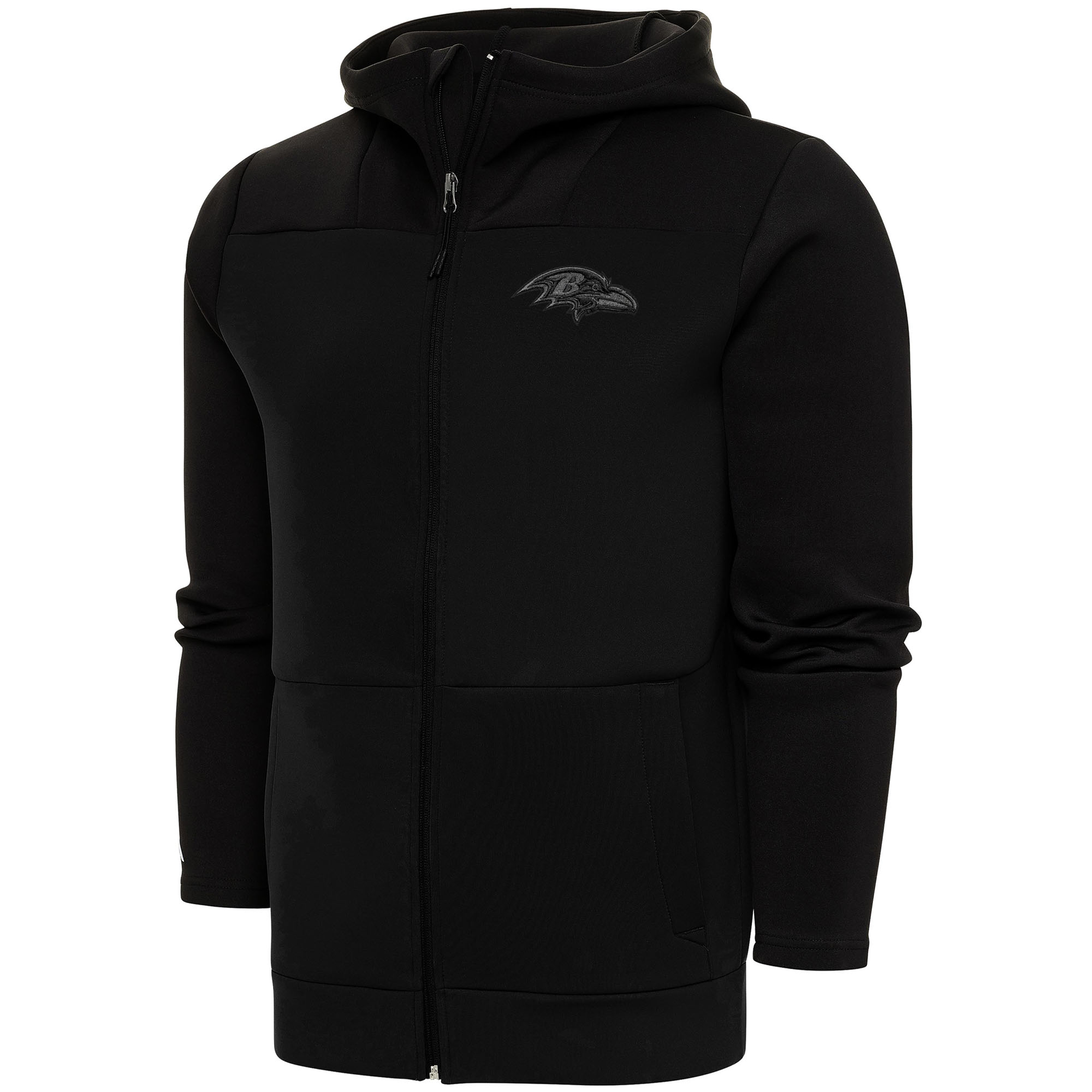 Men's Antigua Black Baltimore Ravens Tonal Logo Protect Full-Zip Hoodie