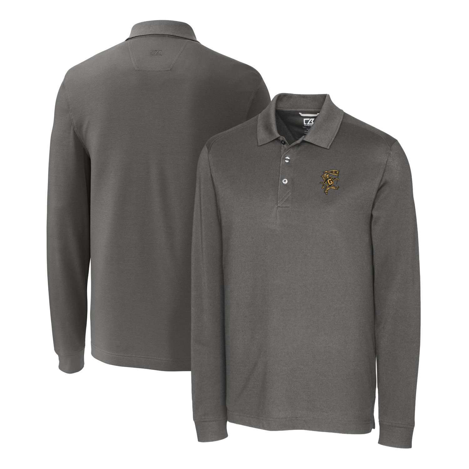 Men's Cutter & Buck Steel Grambling Tigers Advantage Tri-Blend Pique Long Sleeve Polo