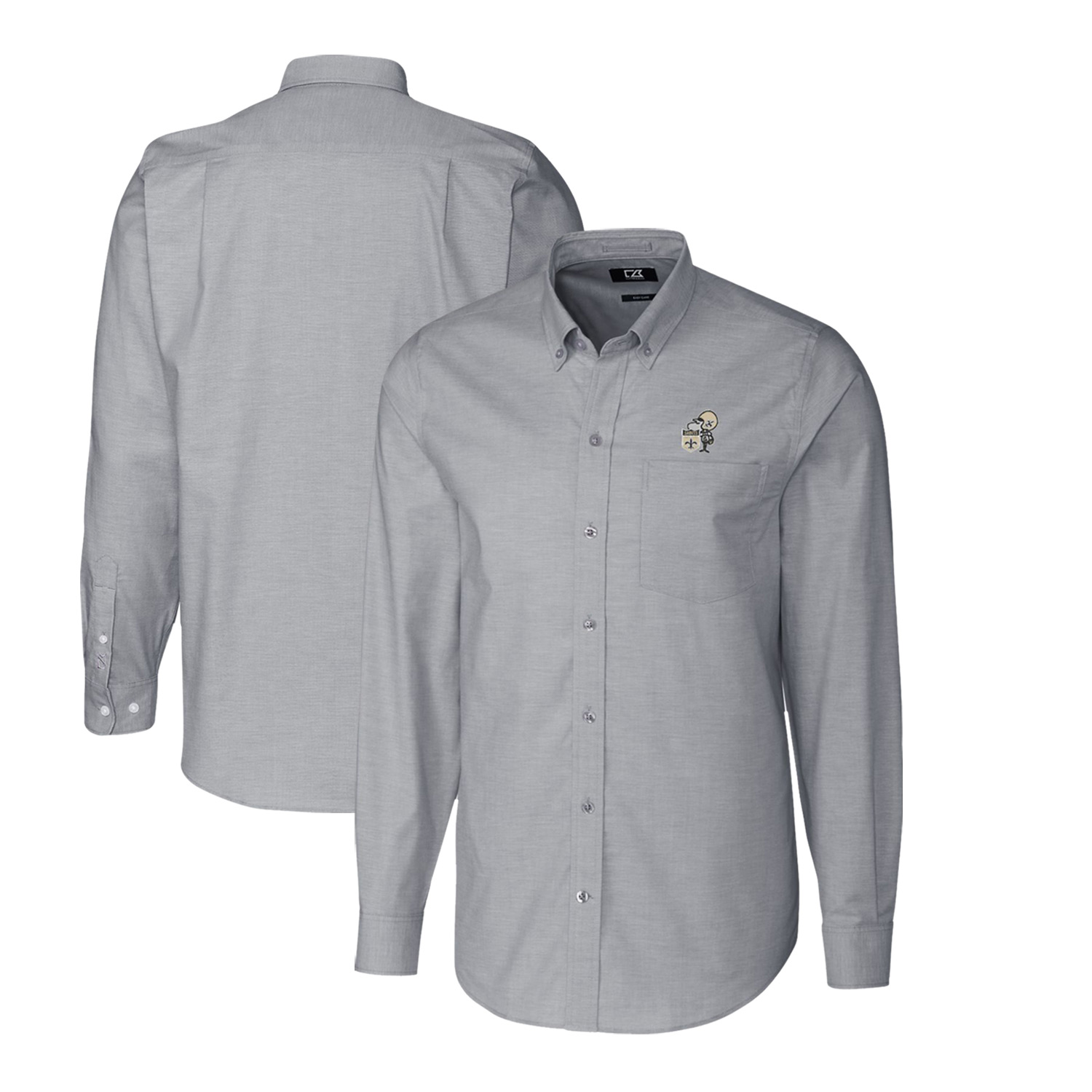 Men's Cutter & Buck Charcoal New Orleans Saints Throwback Logo Long Sleeve Stretch Oxford Button-Down Shirt