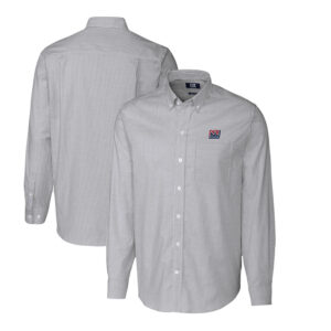 Men's Cutter & Buck Charcoal New York Giants Throwback Logo Stretch Oxford Stripe Long Sleeve Button Down Shirt