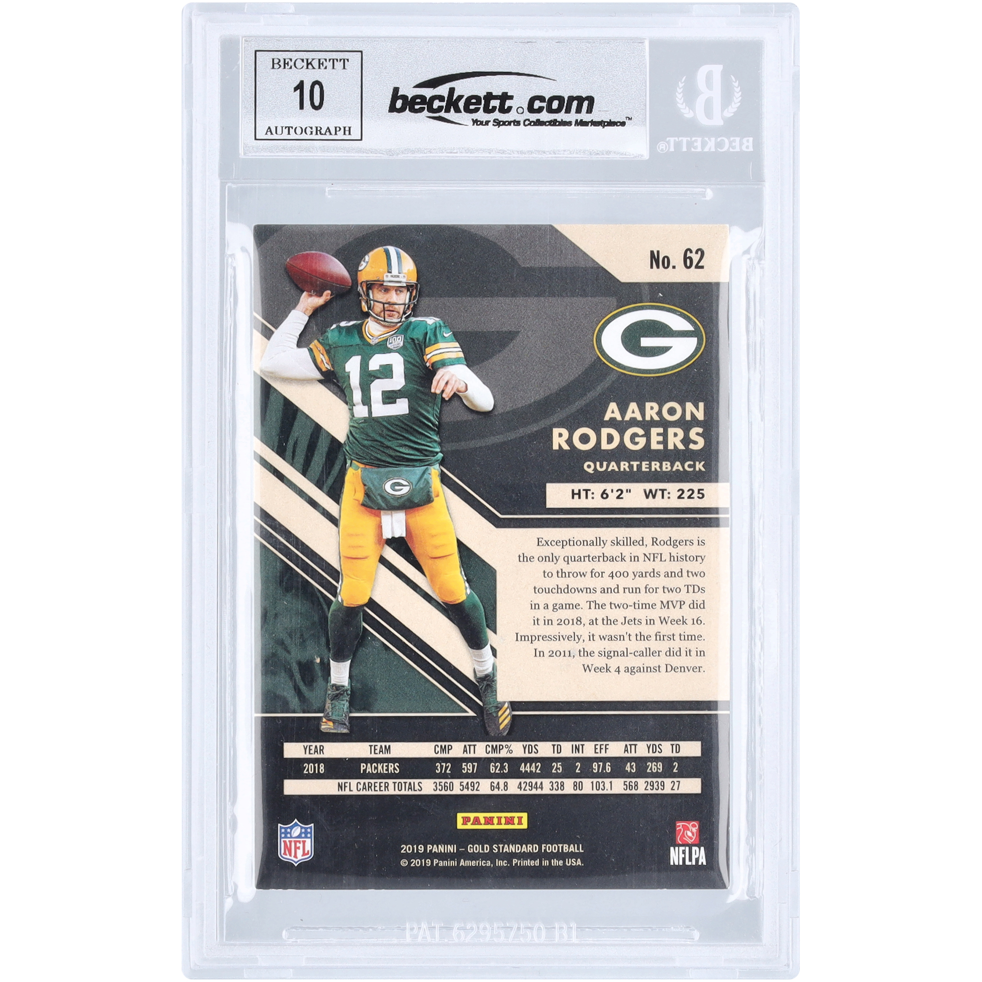 Aaron Rodgers Green Bay Packers Autographed 2019 Panini Gold Standard Rose Gold Variation #62 #18/25 Beckett Fanatics Witnessed Authenticated 10 Card - Image 5