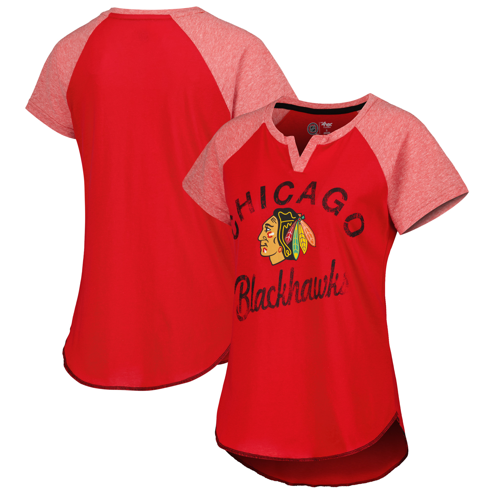 Women's Starter Red Chicago Blackhawks Grand Slam Raglan Notch Neck T-Shirt - Image 10