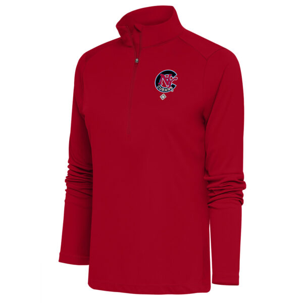 Women's Antigua Red New York Cubans Tribute Half-Zip Pullover Top