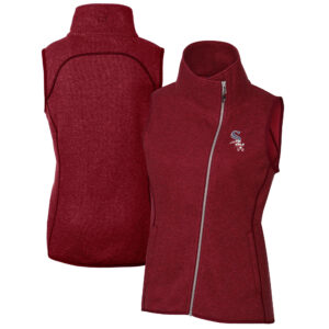 Women's Cutter & Buck Cardinal Chicago White Sox Americana Logo Mainsail Sweater-Knit Full-Zip Asymmetrical Vest