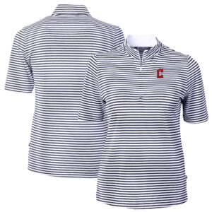 Women's Cutter & Buck  Navy Cleveland Guardians Virtue Eco Pique Stripe Top