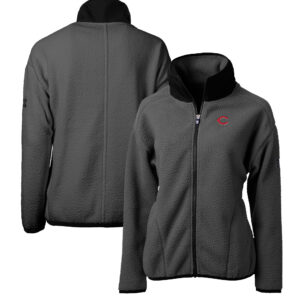 Women's Cutter & Buck  Gray Cincinnati Reds Roam Cascade Eco Sherpa Full-Zip Fleece Jacket