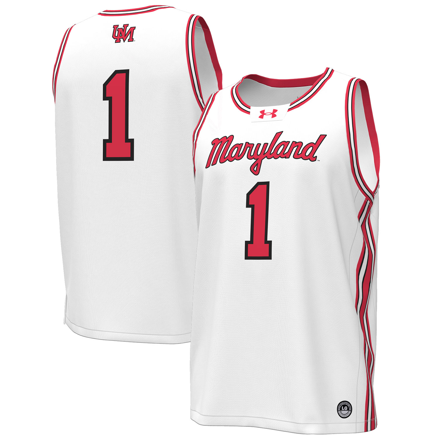 Men's Under Armour #1 White Maryland Terrapins Throwback Replica Basketball Jersey - Image 2