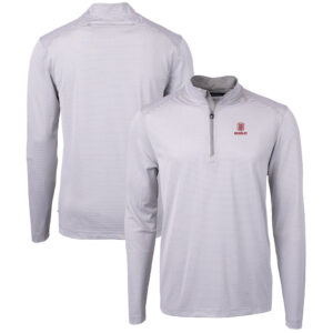 Men's Cutter & Buck  Gray/White Bradley Braves Big & Tall Virtue Eco Pique Micro Stripe Recycled Quarter-Zip Pullover Top