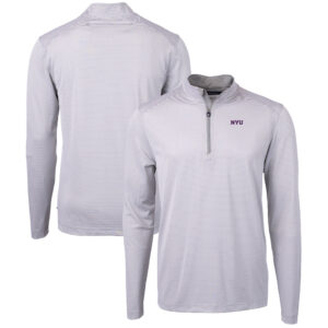 Men's Cutter & Buck  Gray/White NYU Violets Big & Tall Virtue Eco Pique Micro Stripe Recycled Quarter-Zip Pullover Top