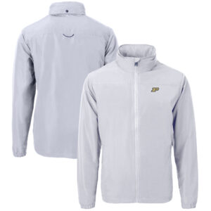 Men's Cutter & Buck  Gray Purdue Boilermakers Big & Tall Charter Eco Knit Recycled Full-Zip Jacket