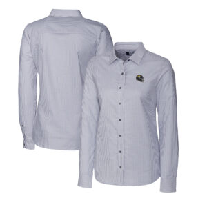 Women's Cutter & Buck  Charcoal Jacksonville Jaguars Helmet Logo Stretch Oxford Stripe Long Sleeve Button-Up Shirt