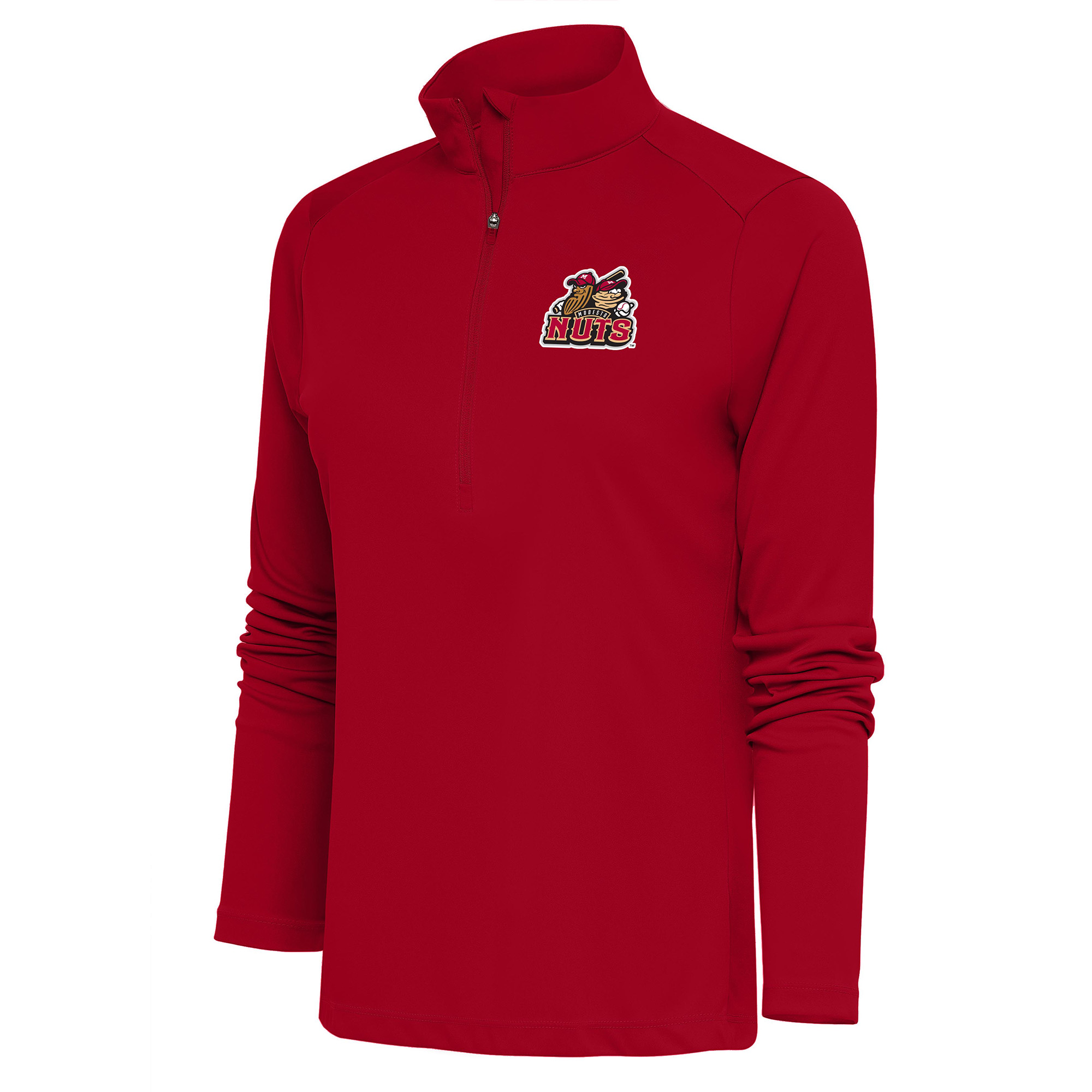 Women's Antigua Red Modesto Nuts Tribute Half-Zip Pullover Top