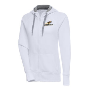 Women's Antigua  White Akron RubberDucks Victory Full-Zip Hoodie