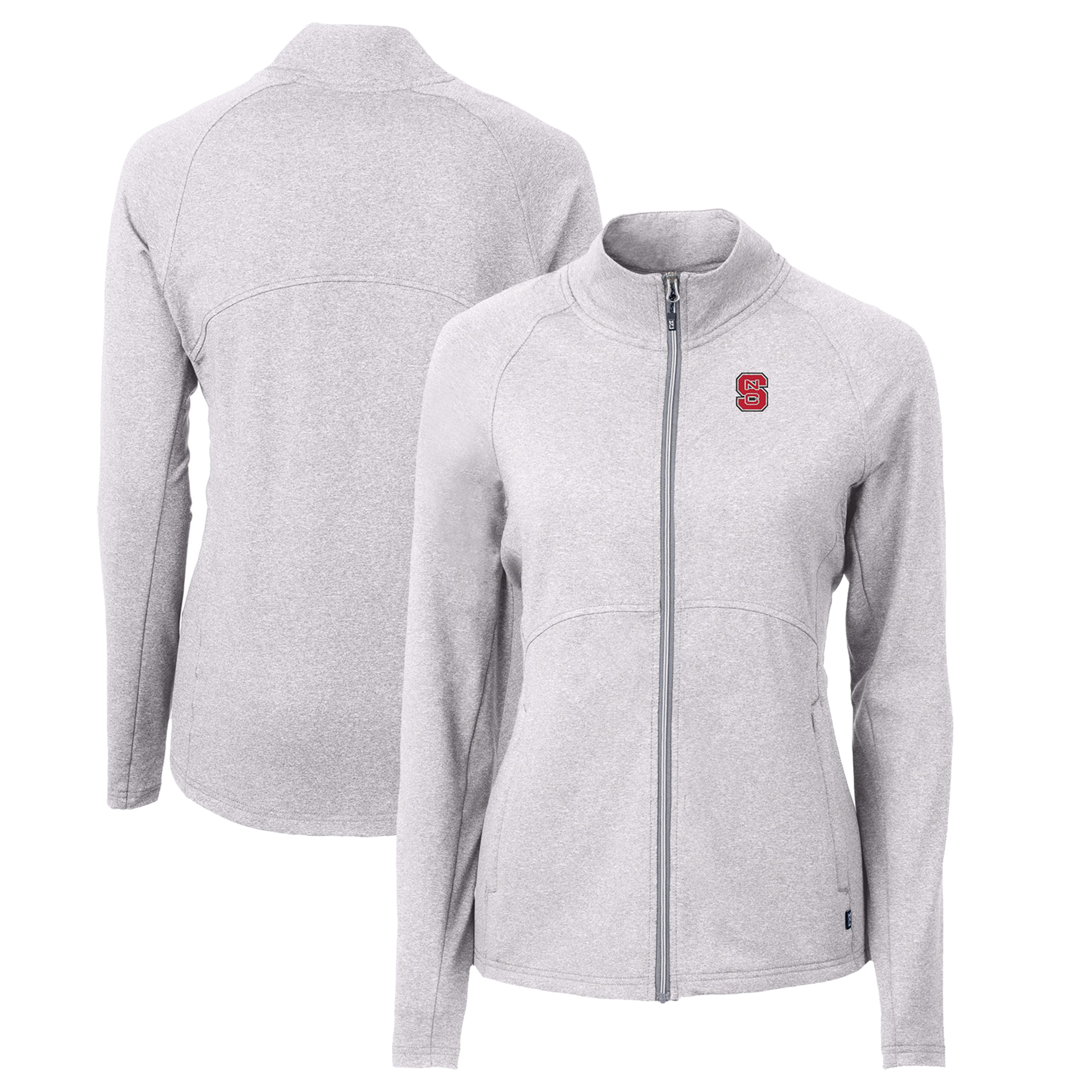 Women's Cutter & Buck Heather Gray NC State Wolfpack Adapt Eco Knit Heather Recycled Full-Zip Jacket - Image 2