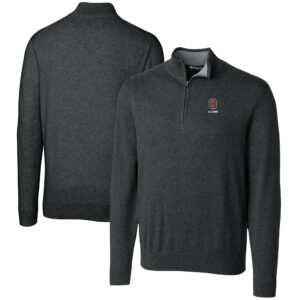 Men's Cutter & Buck  Heather Charcoal Ohio State Buckeyes Alumni Logo Lakemont Tri-Blend Quarter-Zip Pullover Sweater