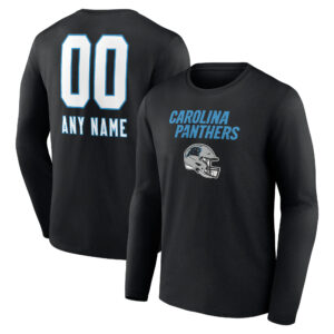 Men's Black Carolina Panthers Personalized Name & Number Team Wordmark Long Sleeve T-Shirt